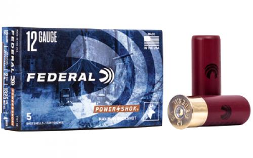 Federal PowerShok, 12 Gauge, 2.75, 4 Buck, Max Dram, Buckshot, 27 Pellets,5 Round Box F1274B