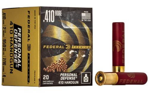 Federal Personal Defense, 410 Gauge, 2.5, #4 Shot, 20 Round Box PD412JGE4