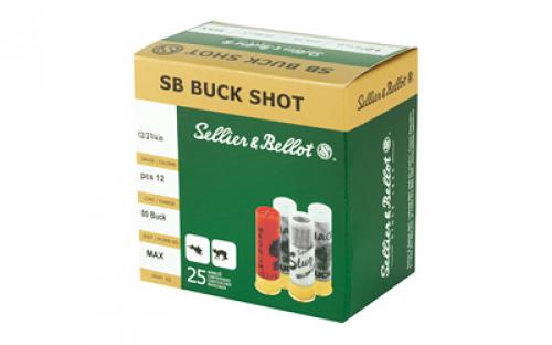 Sellier & Bellot Shotshell, 12 Gauge, 2.75", 00 Buck, 12 Pellets, 25 Round Box SB12BSC