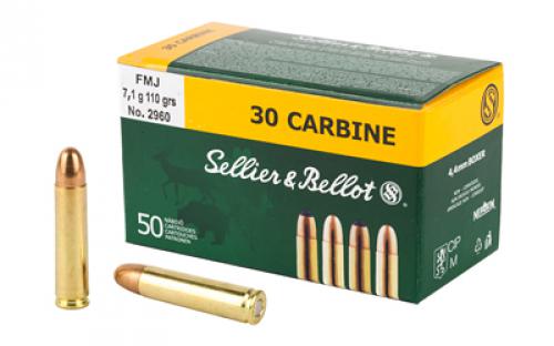 Sellier & Bellot Rifle, 30 Carbine, 110 Grain, Full Metal Jacket, 50 Round Box SB30A