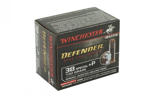 Winchester Ammunition Defender, Supreme Elite, 38 Special, +P 130 Grain, Bonded Jacketed Hollow Point, PDX1, 20 Round Box S38PDB