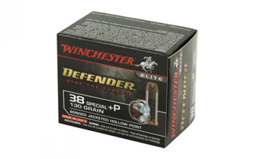 Winchester Ammunition Defender, Supreme Elite, 38 Special, +P 130 Grain, Bonded Jacketed Hollow Point, PDX1, 20 Round Box S38PDB