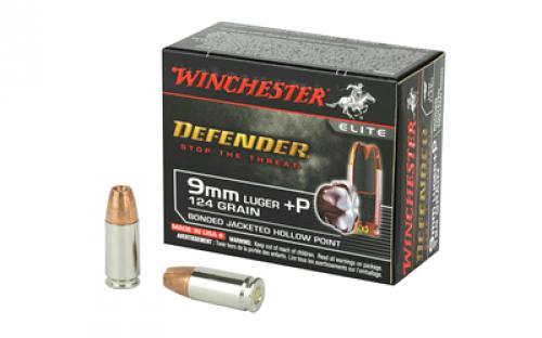 Winchester Ammunition Defender, 9MM +P, 124 Grain, PDX1, Bonded Jacketed Hollow Point, 20 Round Box S9MMPDB
