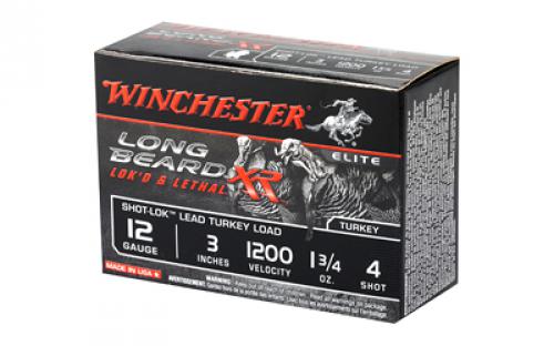 Winchester Ammunition Long Beard XR, 12 Gauge, 3" Chamber, #4, 1.75 oz, Shotshell Shot-Lok with Lead Shot, 10 Round Box STLB1234