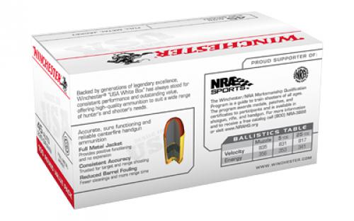 Winchester Ammunition USA WHITE BOX, 45 ACP, 185 Grain, Full Metal Jacket, 50 Round Box USA45A