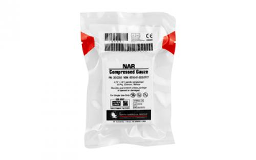 North American Rescue Compressed Gauze, 4.5 x 4.1yd Sterile 6-Ply 100% Cotton Gauze, Crinkle Weave, Latex Free 30-0052