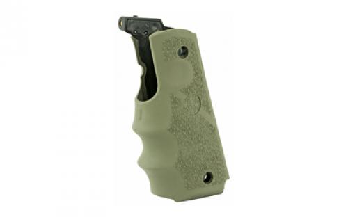 Hogue Le Grip, Fits Colt Government, OD Green, with Finger Grooves, Laser Enhanced 45081