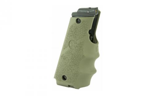 Hogue Le Grip, Fits Colt Government, OD Green, with Finger Grooves, Laser Enhanced 45081
