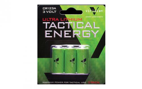 Viridian Weapon Technologies Battery, CR123A Lithium Battery, 3/Pack, Green 350-0006