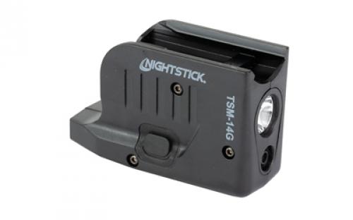 Nightstick TSM-14G, Subcompact Tactical Weapon-Mounted Light w/Green Laser, For Glock 43/43X/48 MOS, 150 Lumens, 2,700 Candela, Black, .75 Hours of Runtime, IP-X4 Water-Resistant, Rechargeable Battery TSM-14G