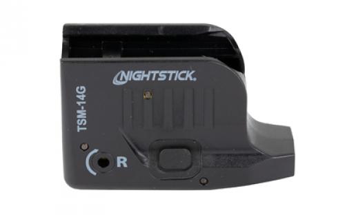 Nightstick TSM-14G, Subcompact Tactical Weapon-Mounted Light w/Green Laser, For Glock 43/43X/48 MOS, 150 Lumens, 2,700 Candela, Black, .75 Hours of Runtime, IP-X4 Water-Resistant, Rechargeable Battery TSM-14G