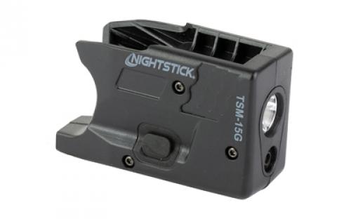 Nightstick TSM-15G, Subcompact Tactical Weapon-Mounted Light w/Green Laser, Fits S&W Shield 9/40, 150 Lumens, 2,700 Candela, Black, .75 Hours of Runtime, IP-X4 Water-Resistant, Rechargeable Battery TSM-15G