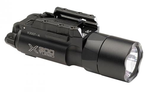 Surefire X300 Turbo, Weaponlight, White LED, 650 Lumens, Fits Picatinny and Universal, 66,000 Candela, Lever Latch Attachment, For Pistols, Matte Finish, Black, 2x CR123 Batteries Included X300T-A