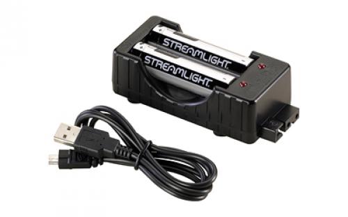Streamlight Rechargeable, Charging Kit, 2x 18650 USB Batteries, USB Cord, Charging Base, Black 22010