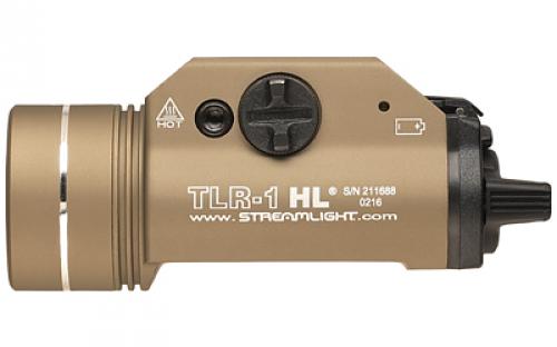 Streamlight TLR-1 HL, High Lumen Rail Mounted Tactical Light, Pistol and Picatinny, Flat Dark Earth, C4 LED 1000 Lumens With Strobe, 2x CR123 Batteries 69266