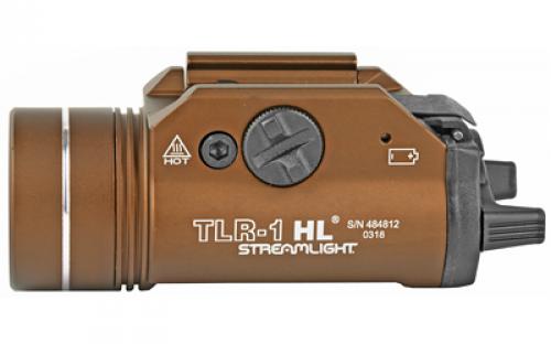Streamlight TLR-1 HL, High Lumen Rail Mounted Tactical Light, Pistol and Picatinny, FDE Brown, C4 LED 1000 Lumens With Strobe, 2x CR123 Batteries 69267