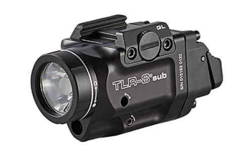 Streamlight Streamlight TLR-8 Sub, White LED with Red Laser, Fits Glock 43x/48 MOS, 500 Lumens, Anodized Finish, Black, Includes (1) CR123a Battery, Low and High Switches 69411