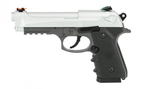 Crosman Mako CO2 Powered Blowback BB Pistol, Semi Automatic, Silver Metal Slide and Steel Barrel, 20 Round Drop Out Magazine, Fiber Optic Sights, 450 Feet Per Second CM9B