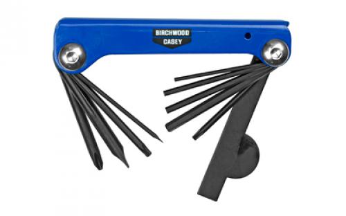 Birchwood Casey Gun Plumber Folding Multi-Tool, Universal Choke Tube Wrench, Multiple Styles Of Bit Options, 10 Tools, Steel, Blue BC-42001