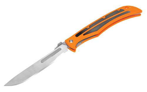 Havalon Baracuta Blaze, Folding Knife, Liner Lock, 4.375 Stainless Steel Blade, Bright Orange Handle with Black Inlay, OAL 10 3/8, Includes 5 Additional Blades and Nylon Holster XTC-115BLAZE