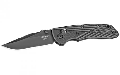 Hogue Deka, Folding Knife, CPM-20CV, Plain Edge, Clip Point Blade, 3.25, Black Cerakote Blade, Black G10 Frame 24276