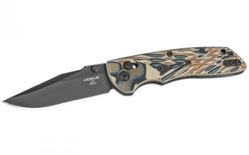 Hogue Deka, Folding Knife, CPM-20CV, Plain Edge, Clip Point Blade, 3.25, Black Cerakote Blade, Dark Earth G-Mascus Frame 24277