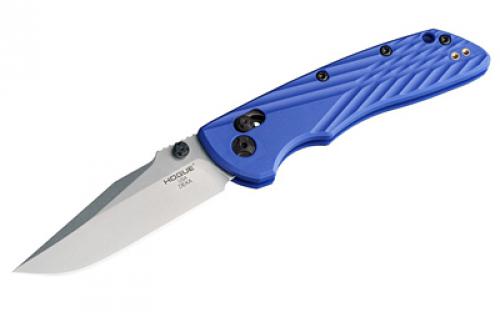 Hogue Deka, Folding Knife, CPM MagnaCut, Stone Tumble Finish, Silver, Plain Clip Point Edge, 3.25 Blade, Blue Polyamide Nylon 12 Grips 24373