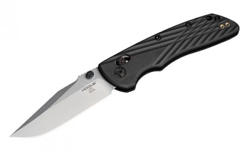 Hogue Deka, Folding Knife, CPM MagnaCut, Stone Tumbled Finish, Silver, Plain Clip Point Edge, 3.25 Blade, Black Polyamide Nylon 12 Grips 24379