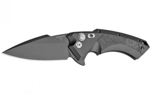 Hogue X5 Flipper, Folding Knife, CPM-154, Plain Edge, Spear Point Blade with Flipper, 4, Black Cerakote Blade, Black Anodized Aluminum Frame with Black G-Mascus Inserts 34559