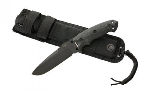 Hogue EX-F01, 5.5" Fixed Blade Knife, Drop Point Blade, G10 Frame, A2 Black Kote, G-Mascus Black Scales, Black Sheath 35179