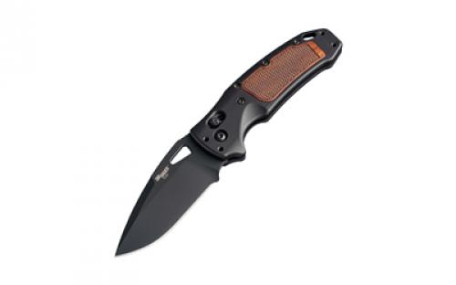 Hogue SIG K320 AXG Classic, Folding Knife, Cerakote Finish, Black, Drop Point, 3.5 Blade Length, CPM-S30 V Blade Steel, Plain Edge, ABLE Lock, Heritage Walnut Inserts with Checkered Texture 36377