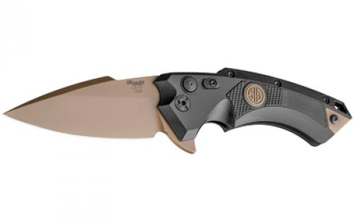 Hogue X5, SIG Emperor Scorpion, Folding Knife, CPM-154, Plain Edge, Spear Point Blade with Flipper, 3.5, Flat Dark Earth PVD Blade Finish, Black Anodized Aluminum Frame with Black G10 Inserts 36570