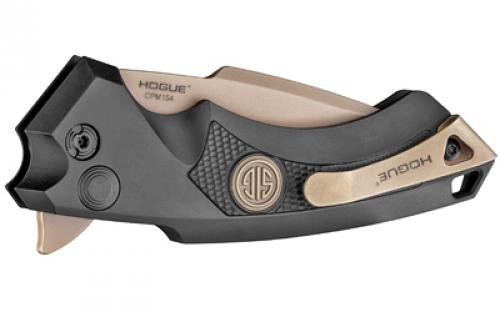 Hogue X5, SIG Emperor Scorpion, Folding Knife, CPM-154, Plain Edge, Spear Point Blade with Flipper, 3.5", Flat Dark Earth PVD Blade Finish, Black Anodized Aluminum Frame with Black G10 Inserts 36570