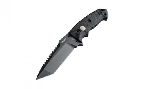 Hogue Sig EX-F01 Tactical, Fixed Blade Knife, Cerakote Finish, Gray, Black G10 Handle, Tanto Point, Plain Edge with Saw Back, 5.5 Blade Length, Includes Automatic Retention Sheath with Torx Tool 37122