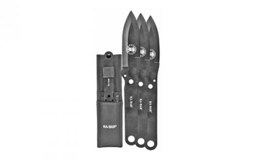 KABAR Throwing Knife Set, Fixed Blade Knives, 4 Blade Length, 9.375 Overall Length, Double Edged, 3CR13 Steel with Black Finish, Set of 3 1121