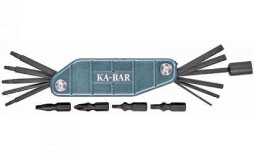 KABAR Gun Tool, Multi-Tool, S2 Tool Steel, Aluminum Handle with Aquamarine Color, Includes Allen Head: 1/8, 3/32, 5/32, 0005 Flat Head: 1F-2R, 6F-7R Phillips Head: #2 Punch: 006, 120 Torque: T8, T10, T15, T20 1308