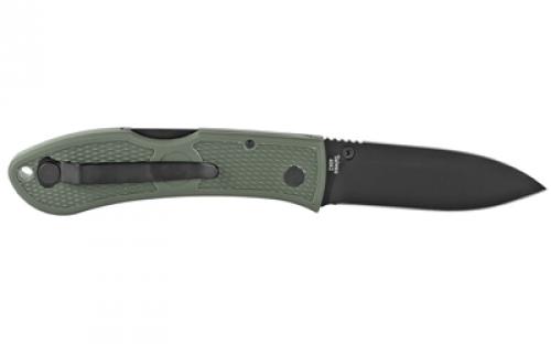 KABAR Dozier, Hunter, Folding Knife, 3" Blade Length, 7.25" Overall Length, Plain Edge, AUS 8A Steel, Matte Finish, Black, Foliage Green Zytel Handle, Dual Thumb Stud/Pocket Clip 4062FG