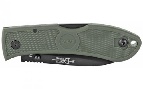 KABAR Dozier, Hunter, Folding Knife, 3" Blade Length, 7.25" Overall Length, Plain Edge, AUS 8A Steel, Matte Finish, Black, Foliage Green Zytel Handle, Dual Thumb Stud/Pocket Clip 4062FG
