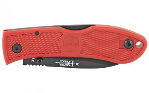 KABAR Dozier D2 Folding Hunter, Folding Blade, 3" BladeLength, 7.25" Overall Length, Matte Finish, Black Blade, Plain Edge, Drop Point, D2 Steel, Red Zytel Handle, Reversible Pocket Clip, Thumb Stud 4062RD