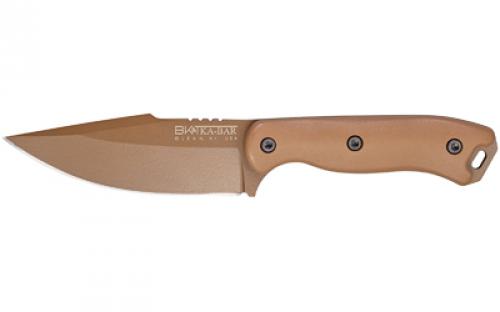 KABAR Becker Harpoon, Fixed Blade Knife, 4.625 Blade Length, 9.375 Overall Length, Matte Finish, Bronze, Drop Point, Plain Edge, 1095 Cro-Van Steel, Brown Polymer Handle, Includes Celcon Sheath BK18