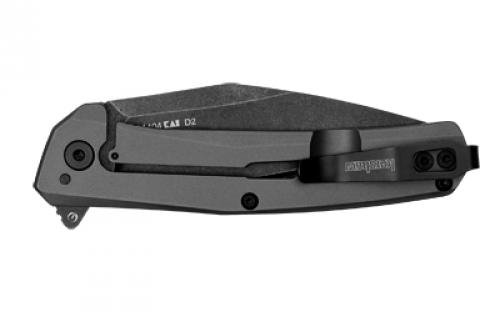 Kershaw Flyby, Folding Knife, Flipper Assisted Opening, Plain Edge, D2 Tool Steel, Blackwash Finish, Stainless Steel Handle, 3" Blade, 7.1" Overall Length, Includes Deep Carry Pocket Clip 1404