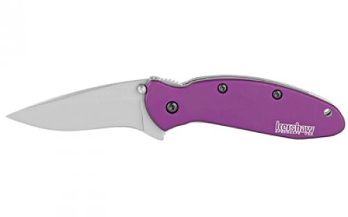 Kershaw Scallion, 2.4, Assisted Folding Knife, Clip Point, Plain Edge, 420HC/Satin, Anodized Aluminum, Thumb Stud/Pocket Clip, Purple 1620PUR