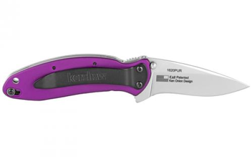 Kershaw Scallion, 2.4", Assisted Folding Knife, Clip Point, Plain Edge, 420HC/Satin, Anodized Aluminum, Thumb Stud/Pocket Clip, Purple 1620PUR