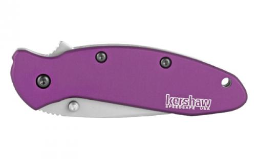 Kershaw Scallion, 2.4", Assisted Folding Knife, Clip Point, Plain Edge, 420HC/Satin, Anodized Aluminum, Thumb Stud/Pocket Clip, Purple 1620PUR