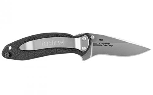 Kershaw Scallion, 2.4" Assisted Folding Knife, Clip Point, Plain Edge, 420HC/Satin, Black Nylon, Thumb Stud/Pocket Clip 1620