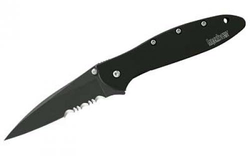 Kershaw Leek, 3 Assisted Folding Knife, Clip Point, Combo Edge, 14C28N/Satin, Black DLC 410 Stainless, Thumb Stud/Pocket Clip 1660CKTST