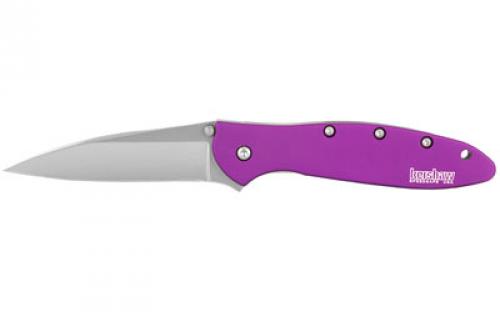 Kershaw Leek, 3, Assisted Folding Knife, Clip Point Thumb, Plain Edge, 14C28N/Satin, Anodized Aluminum, Thumb Stud/Pocket Clip, Purple 1660PUR