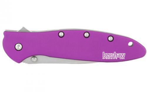 Kershaw Leek, 3", Assisted Folding Knife, Clip Point Thumb, Plain Edge, 14C28N/Satin, Anodized Aluminum, Thumb Stud/Pocket Clip, Purple 1660PUR