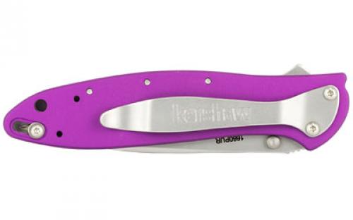 Kershaw Leek, 3", Assisted Folding Knife, Clip Point Thumb, Plain Edge, 14C28N/Satin, Anodized Aluminum, Thumb Stud/Pocket Clip, Purple 1660PUR