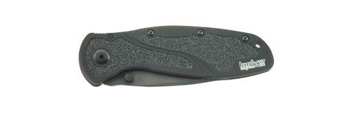 Kershaw Ken Onion Blur, 3.4" Assisted Folding Knife, Drop Point, Combo Edge, 14C28N/Stone Washed, Black Anodized Aluminum 6061-T6, Thumb Stud/Pocket Clip 1670BLKST